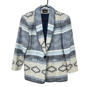 Southwestern Stripe Blazer M‎ Woven Geometric Jacket Blue Gray Vintage Americana